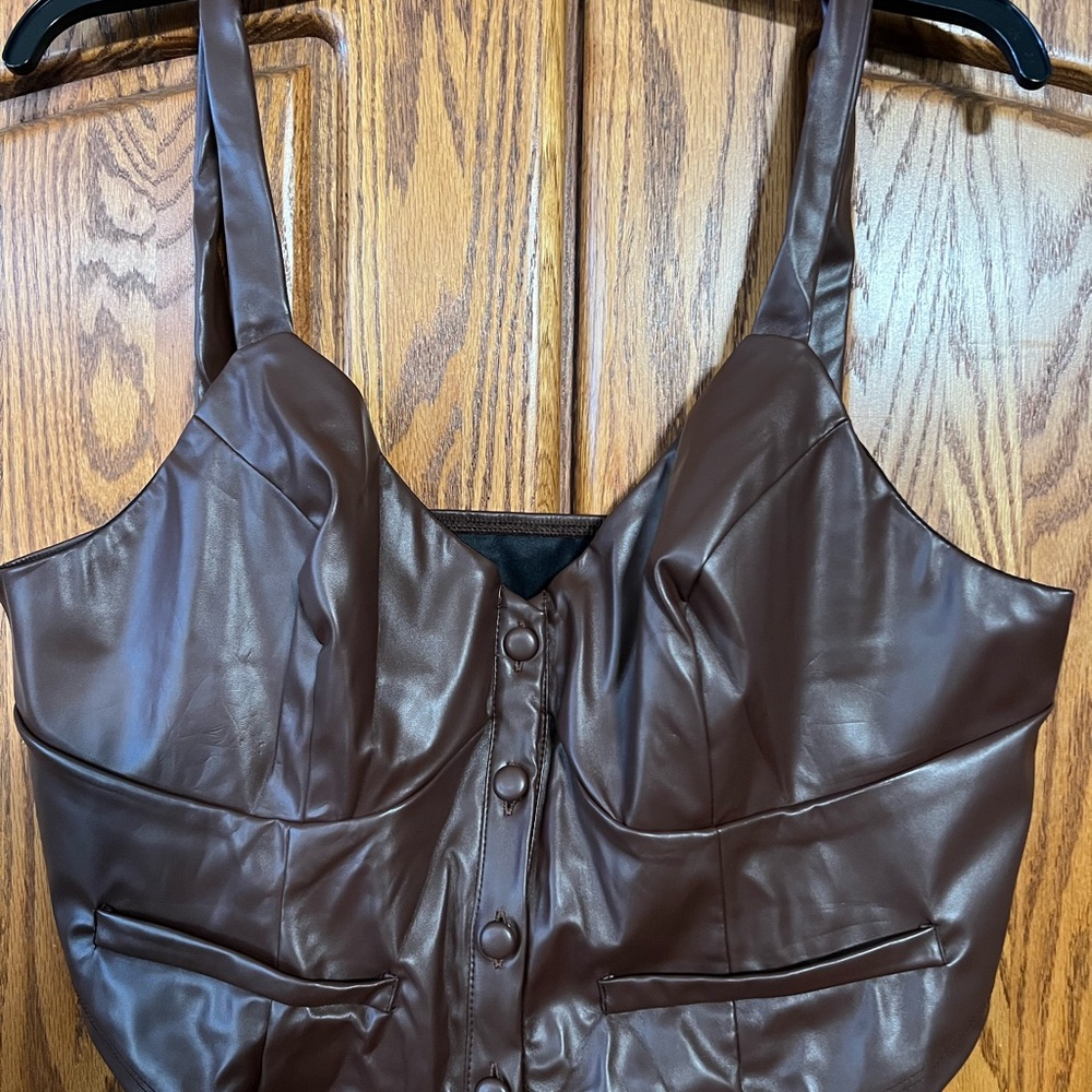 2 for $12 💲⬇️ - SHEIN Curve Dark Brown Faux Leather Top